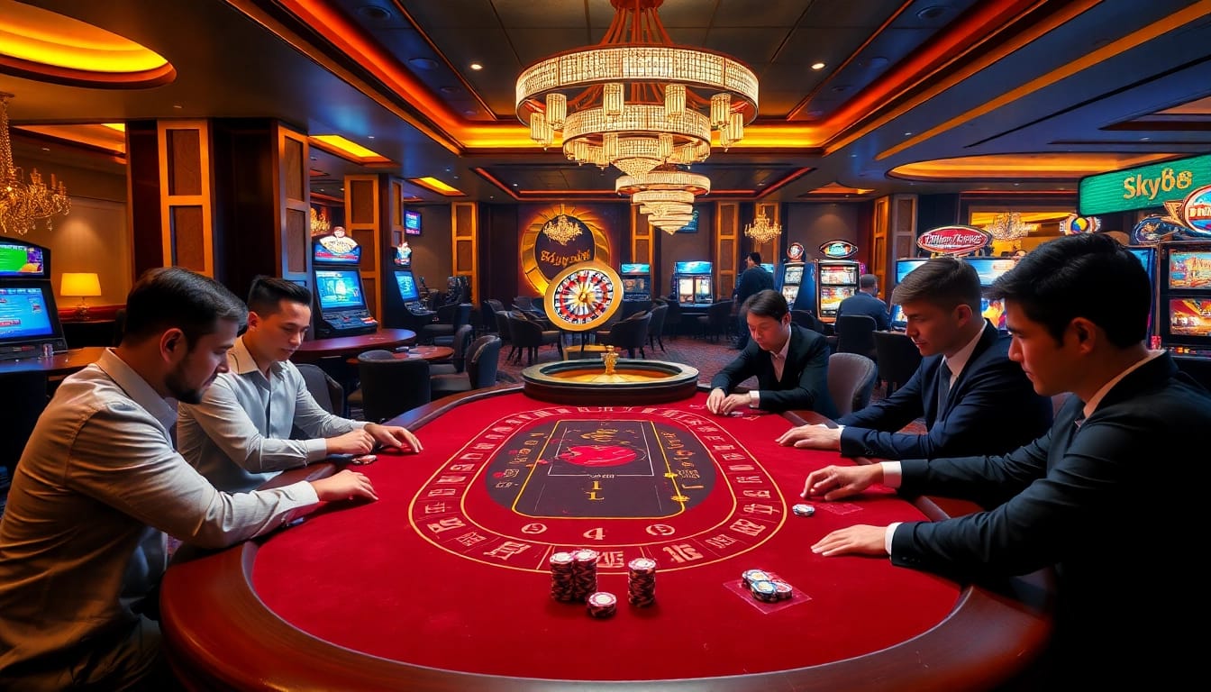 Experience thrilling baccarat gameplay at SKY88's luxurious casino tables.
