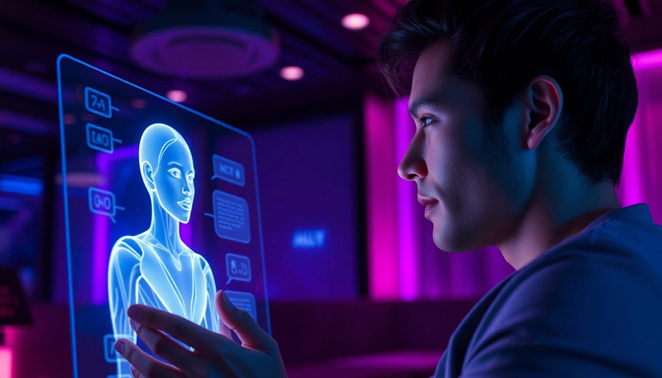 Engaging in ai sex chat with a lifelike AI chatbot in a modern lounge.