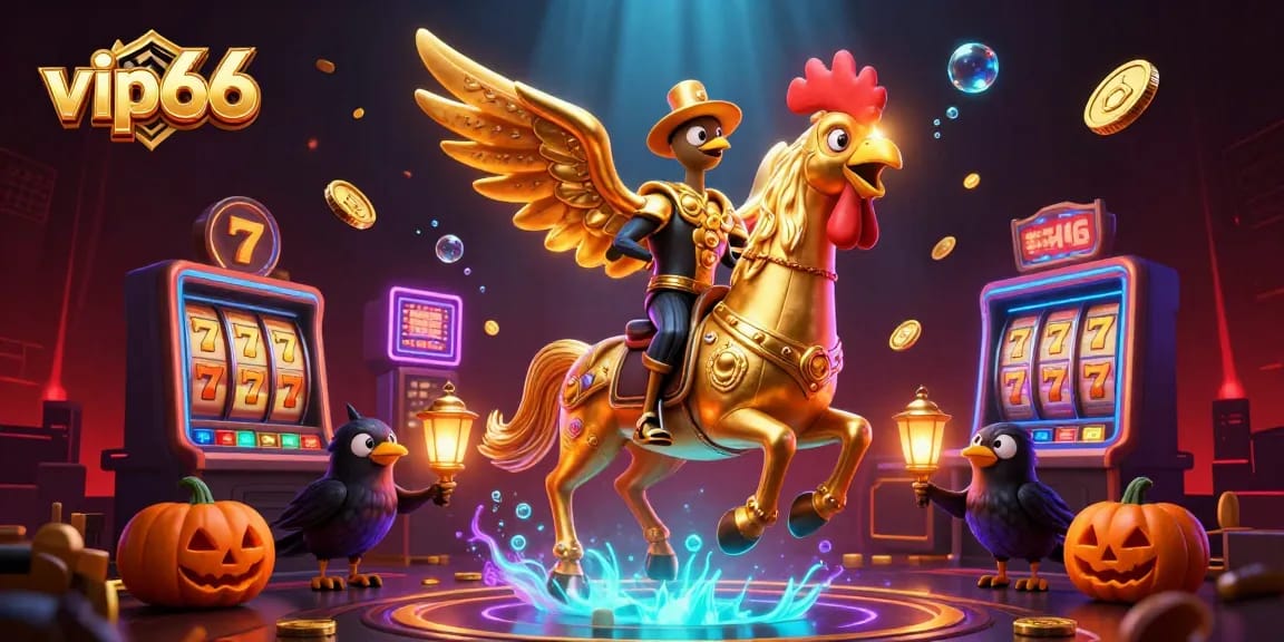 Experience thrilling jackpots at vip66 with a lively digital illustration featuring casino elements.