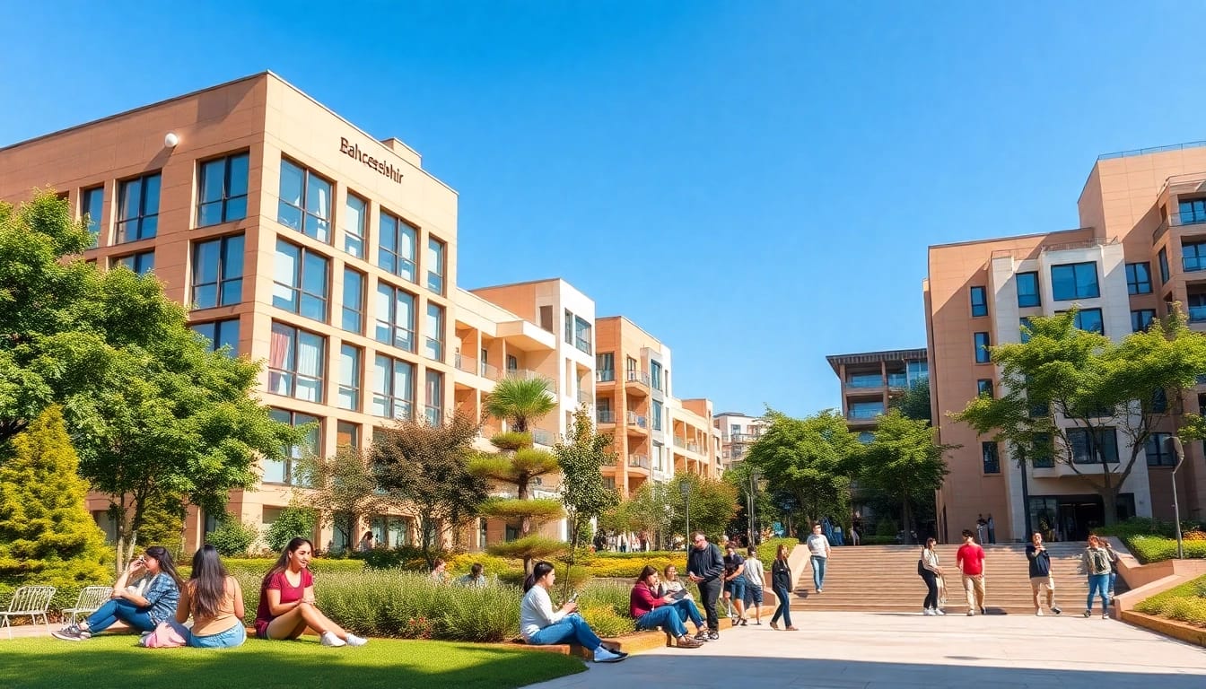 Students actively engaging on campus at Bahcesehir University apply for education in Istanbul.