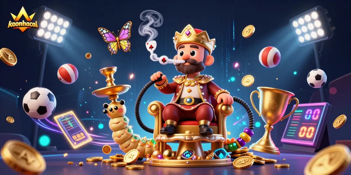 Engage with keonhacai gaming excitement showcasing dynamic sports and casino elements in a vibrant digital illustration.
