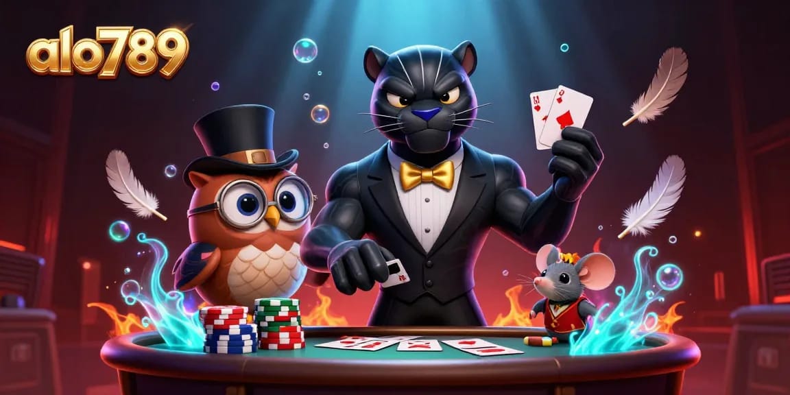 Watch the stylish panther in tuxedo deal cards at alo789's thrilling cockfighting event with vibrant poker chips.