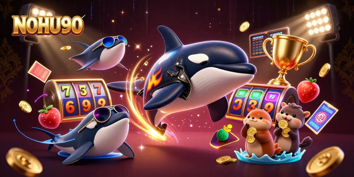 Spin jackpots with NOHU90 while enjoying 3D characters celebrating wins in vibrant casino style.