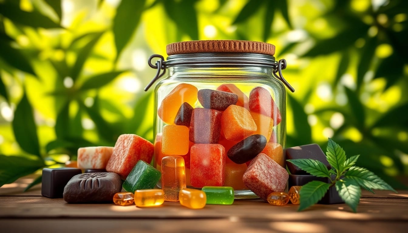 Indulge in the strongest CBD edibles online UK with colorful, high-quality options displayed attractively.