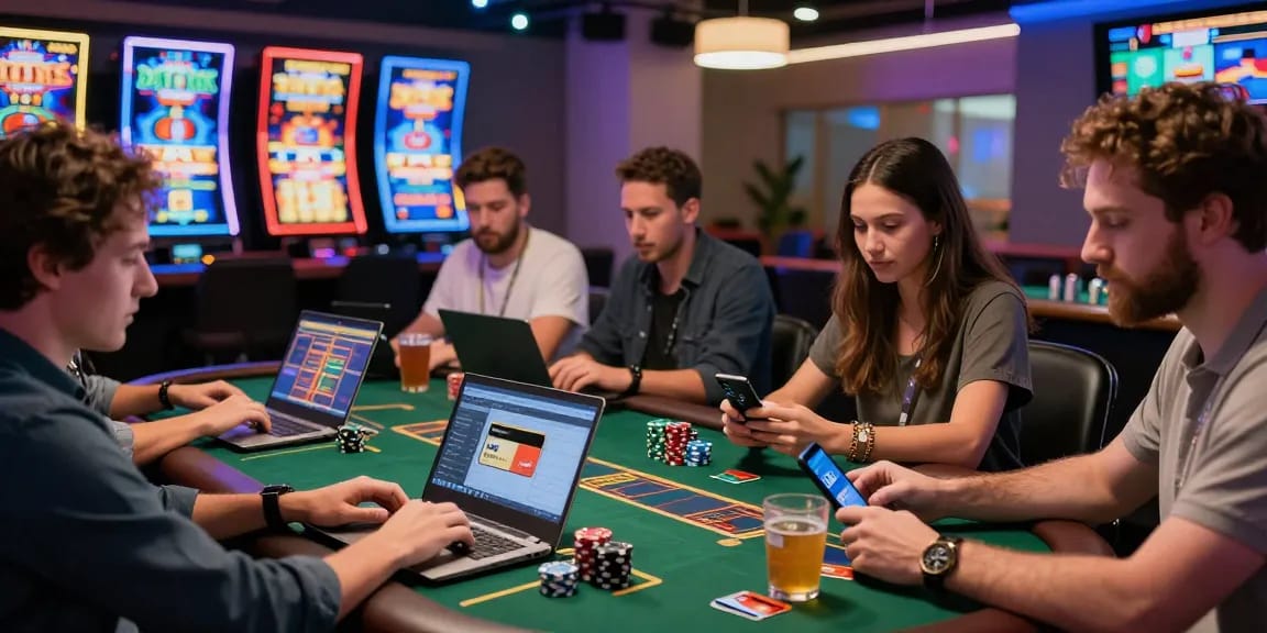 Engaged players enjoying credit card casinos at transact.org.uk featuring various payment methods and lively gaming atmosphere.