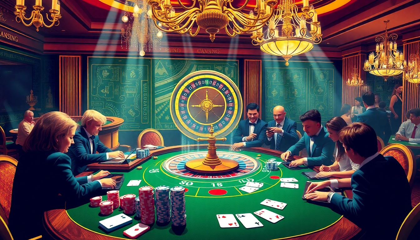 MV66 gaming enthusiasts placing bets at a luxurious casino table equipped with vibrant poker chips and cards.