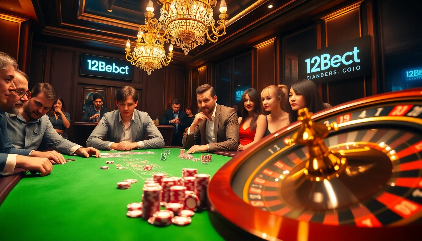 Experience thrilling gambling at 12bet with vibrant poker games, chips, and an elegant casino atmosphere.