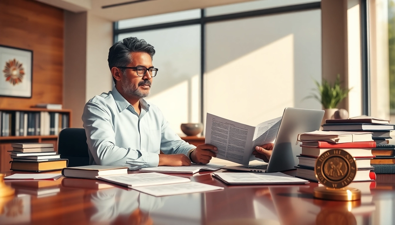 Sworn translation services depicted with a focused translator working in a professional office.