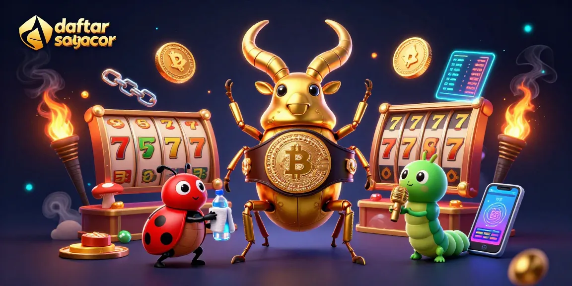 Engage with daftar slot gacor in a vibrant 3D casino scene featuring golden champions and NFTs.