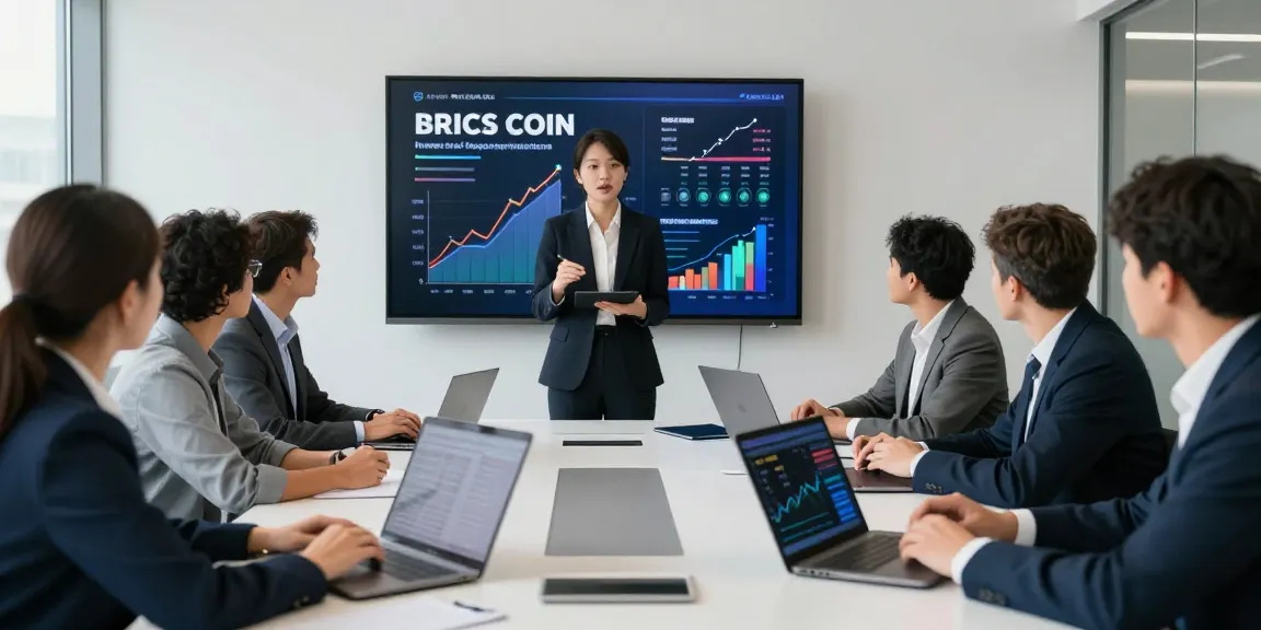 Engaged professionals discussing how to invest in BRICS coins during a corporate meeting.