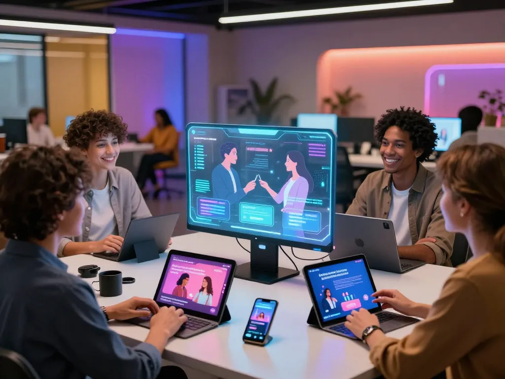 Engagement with sex AI technology in a modern setting, showcasing diversity and interactive learning.