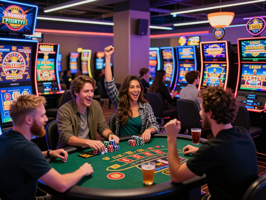 Players celebrating wins at casinos not on GamStop with vibrant atmosphere and exciting games.
