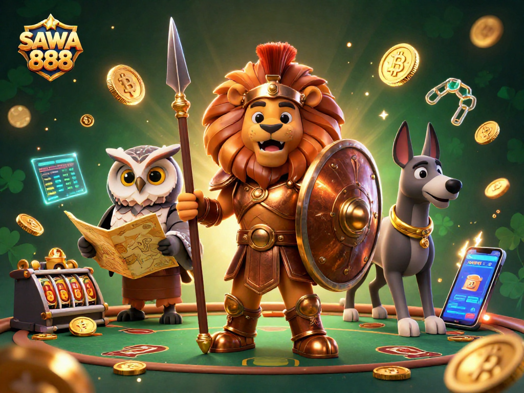 Experience the thrill of SAWA 888 with exciting poker and slot games featuring thrilling characters and casino elements.
