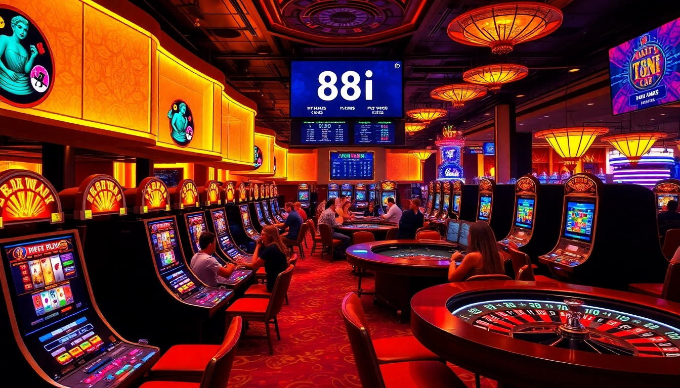 Players enjoying exciting games at a luxury casino with 88i prominently featured.