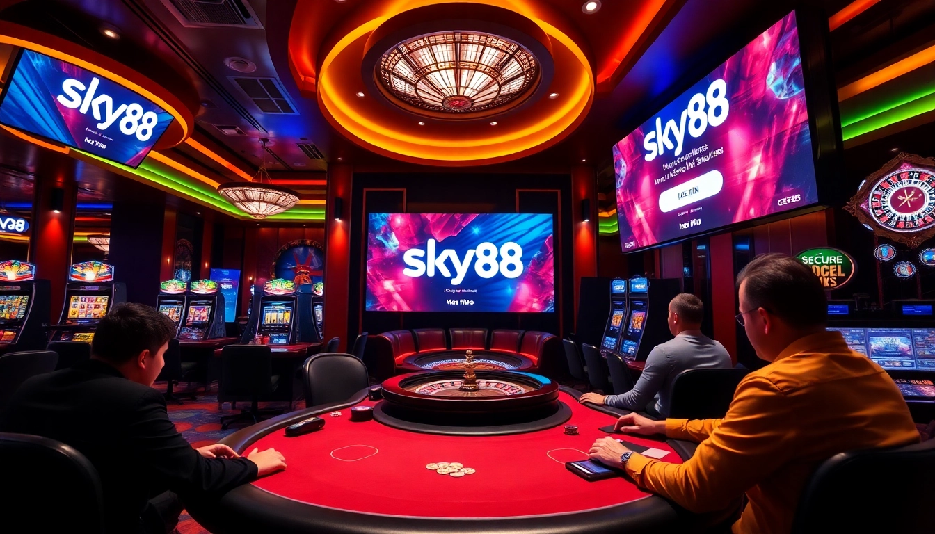 Sky88 đăng nhập, secure online casino interface featuring poker and slot games.