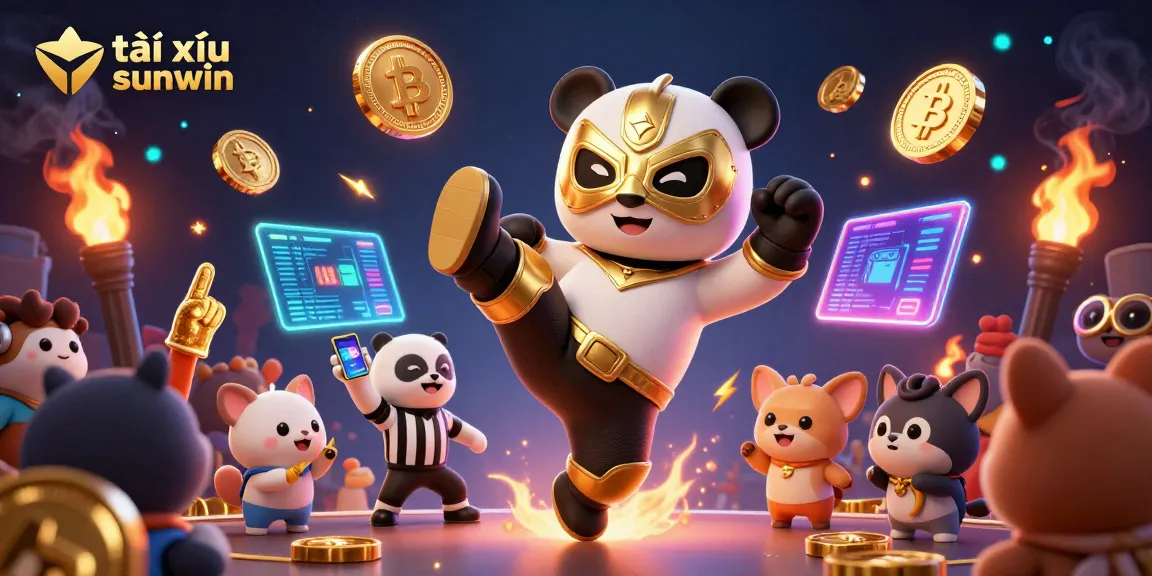 Engage in thrilling tài xỉu sunwin action with a vibrant scene featuring dynamic characters and crypto elements.