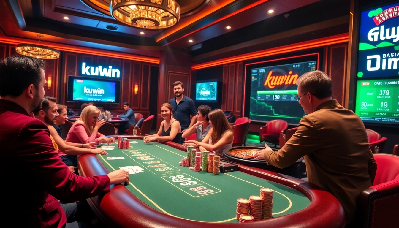 Players enjoying an exciting game at the kuwin casino table, vibrant atmosphere highlighted by colorful chips.