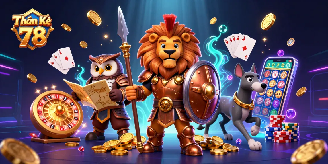 Engage with Thần Kê 78 in thrilling cockfighting action amidst cascading coins and vibrant characters.