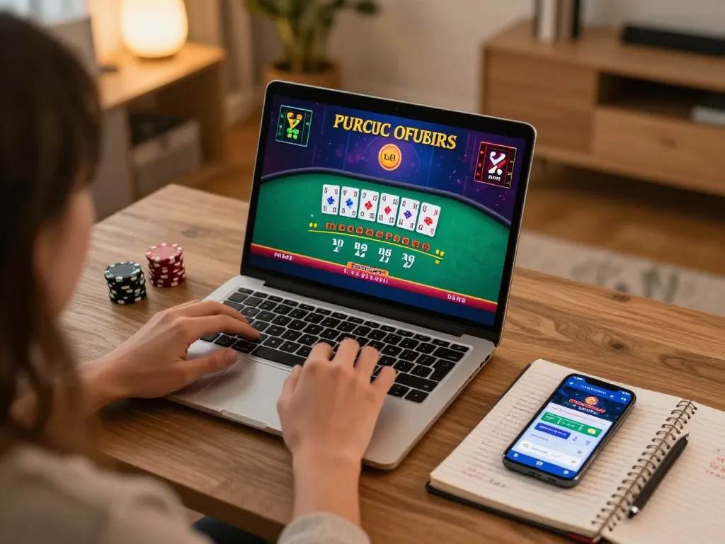 Engaged player enjoying TR88 live dealer blackjack game on laptop with strategic notes.