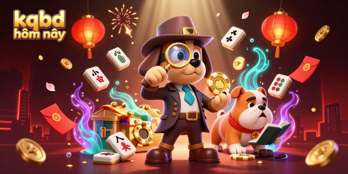 Play and win with kqbd hôm nay in this vibrant casino scene featuring a detective and his bulldog companion.