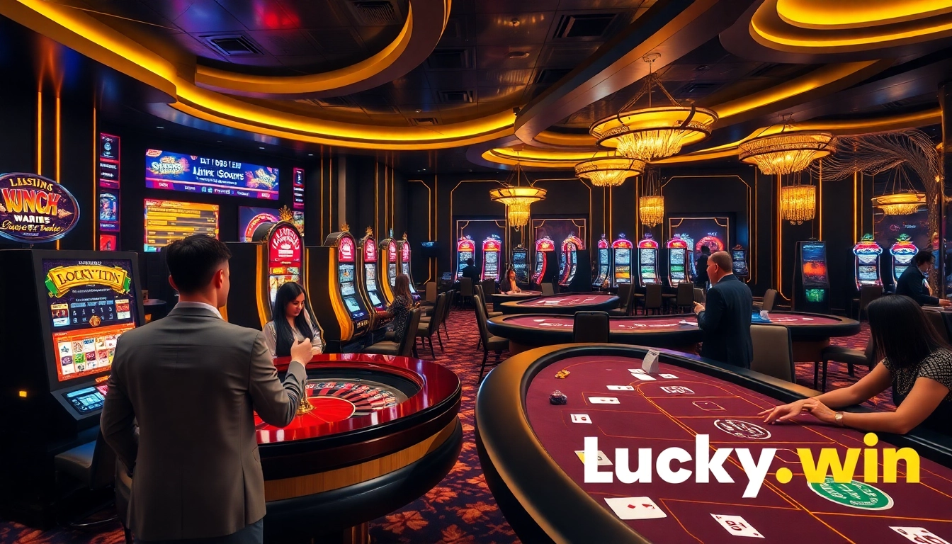 Experience thrilling gameplay at Lucky.win with vibrant slot machines and table games.