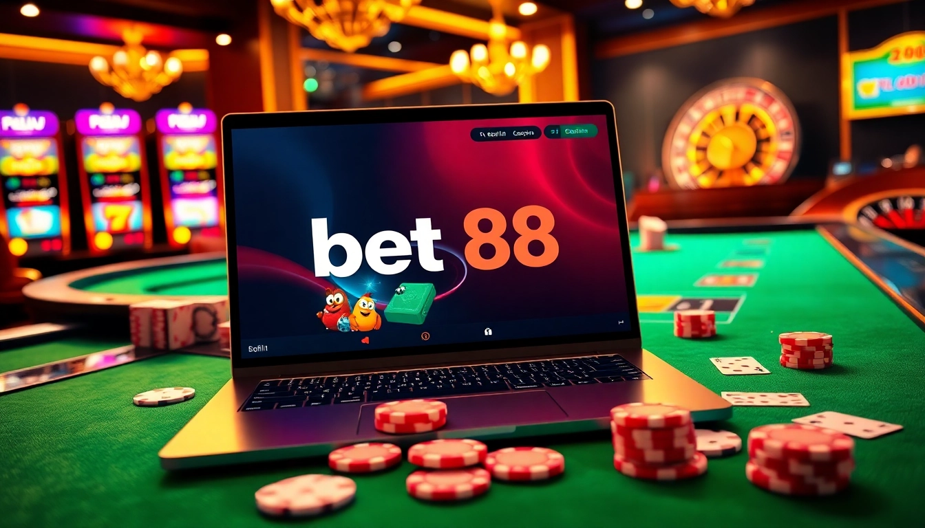 Experience high-stakes gaming at Bet88's luxurious online casino with vibrant tables and exciting games.