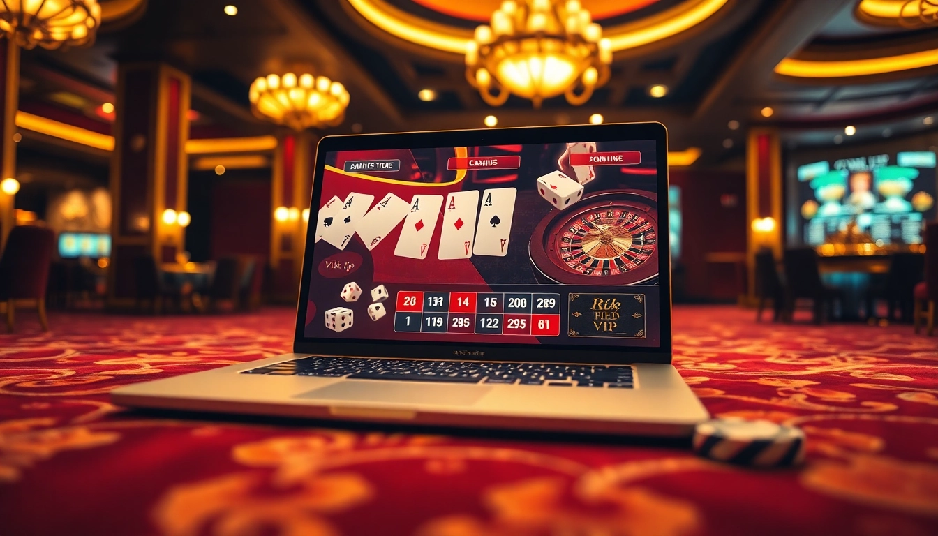 Experience luxury in rik vip online gambling with vibrant gaming visuals, cards, and roulette.
