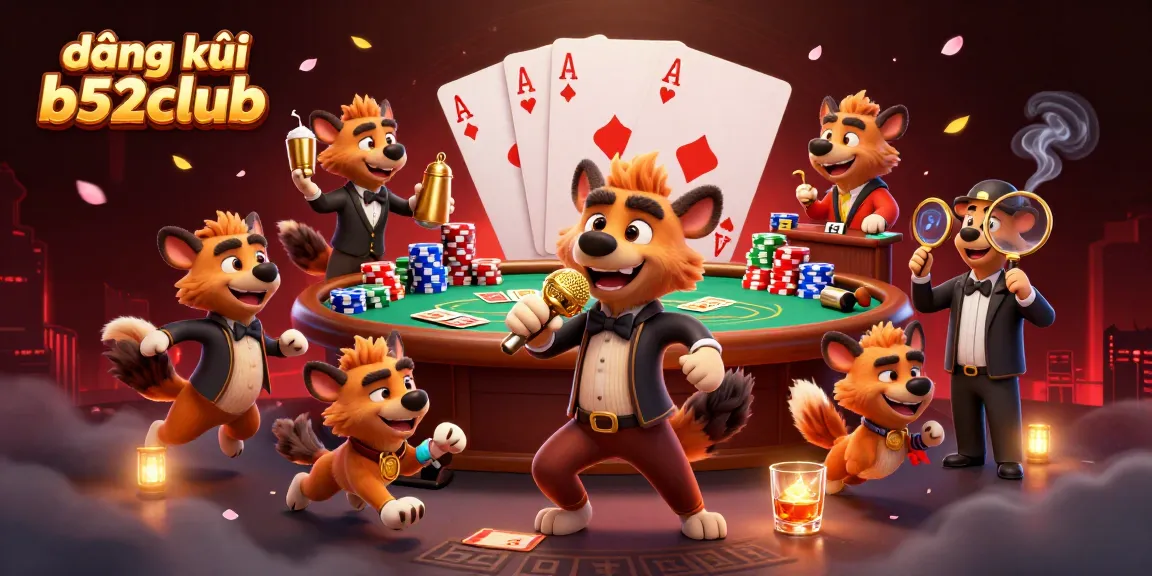 Register for b52club with entertaining characters in a vibrant casino scene