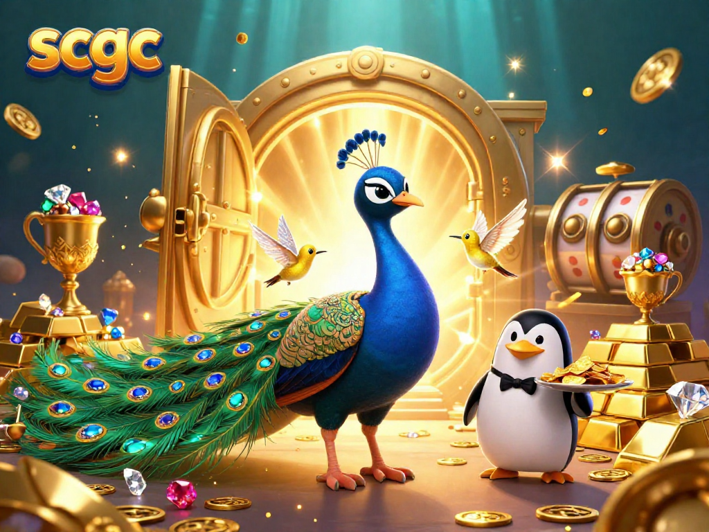 Experience the scgc gaming world with a stunning casino-themed illustration showcasing vibrant treasures and characters.