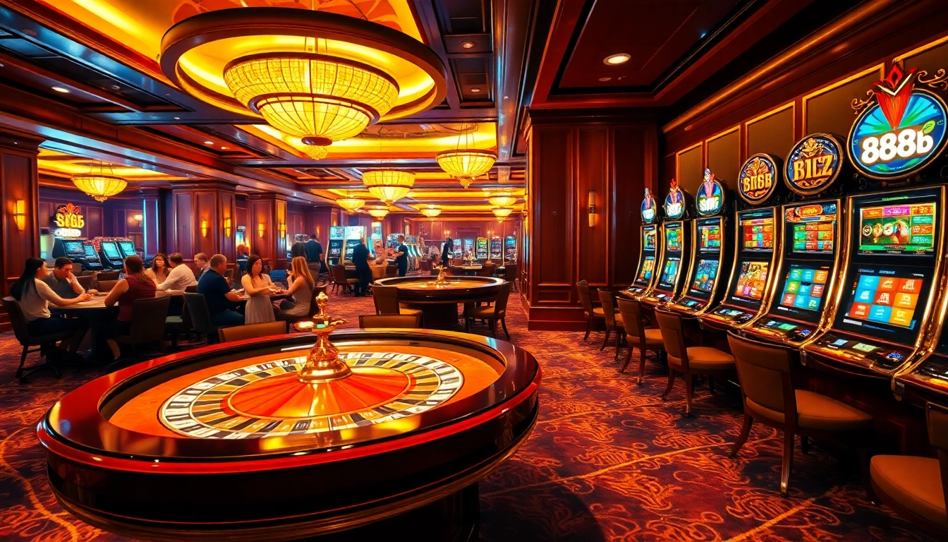 Players enjoying an exciting game at the 888b casino roulette table with vibrant decor.