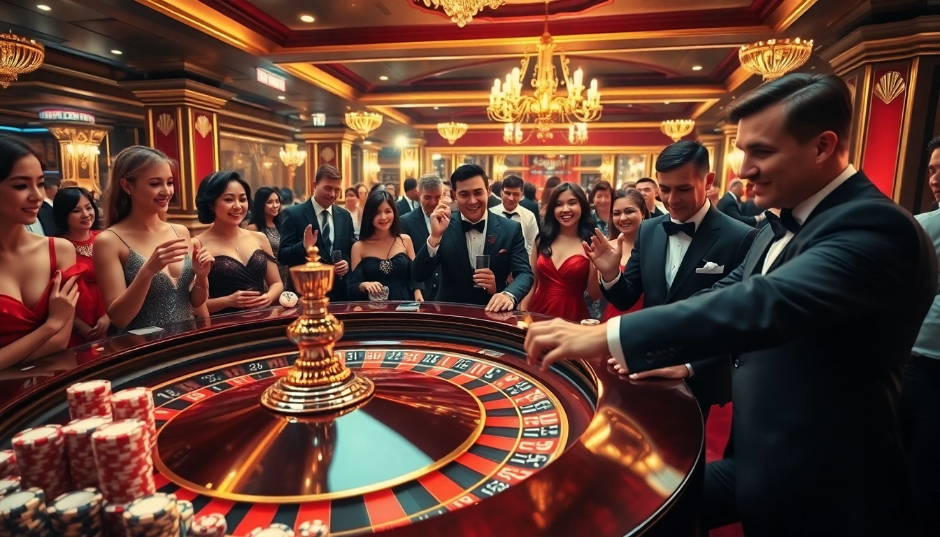 A thrilling gambling scene at a roulette table showcasing 58win's exciting gaming atmosphere.