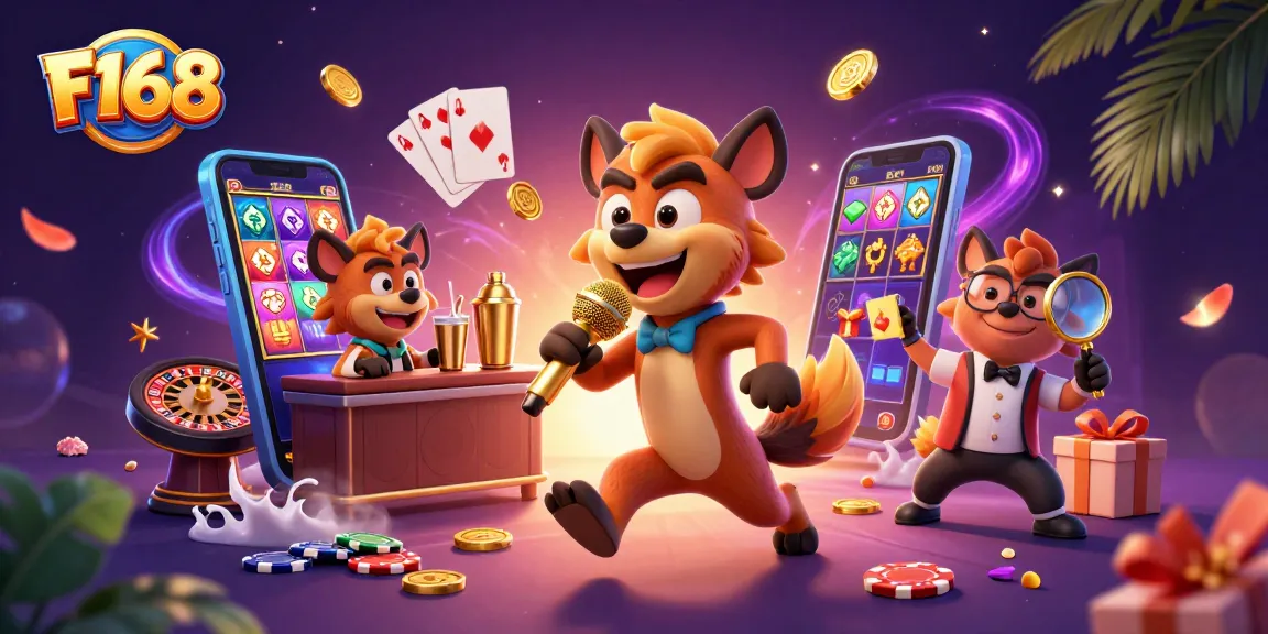 Experience the exciting F168 casino with hyenas running a vibrant comedy casino club.