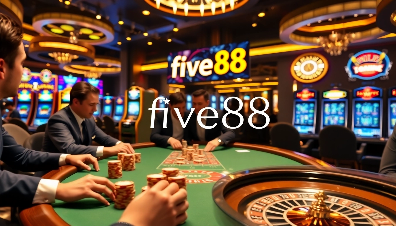 Experience the excitement of five88 poker gameplay surrounded by chips and cards.