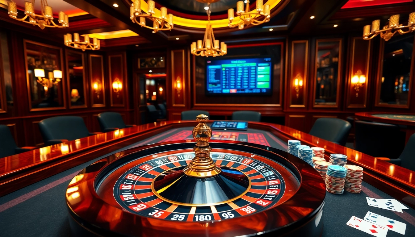 Experience thrilling gaming action at S8 casino with roulette, poker chips, and elegant decor.