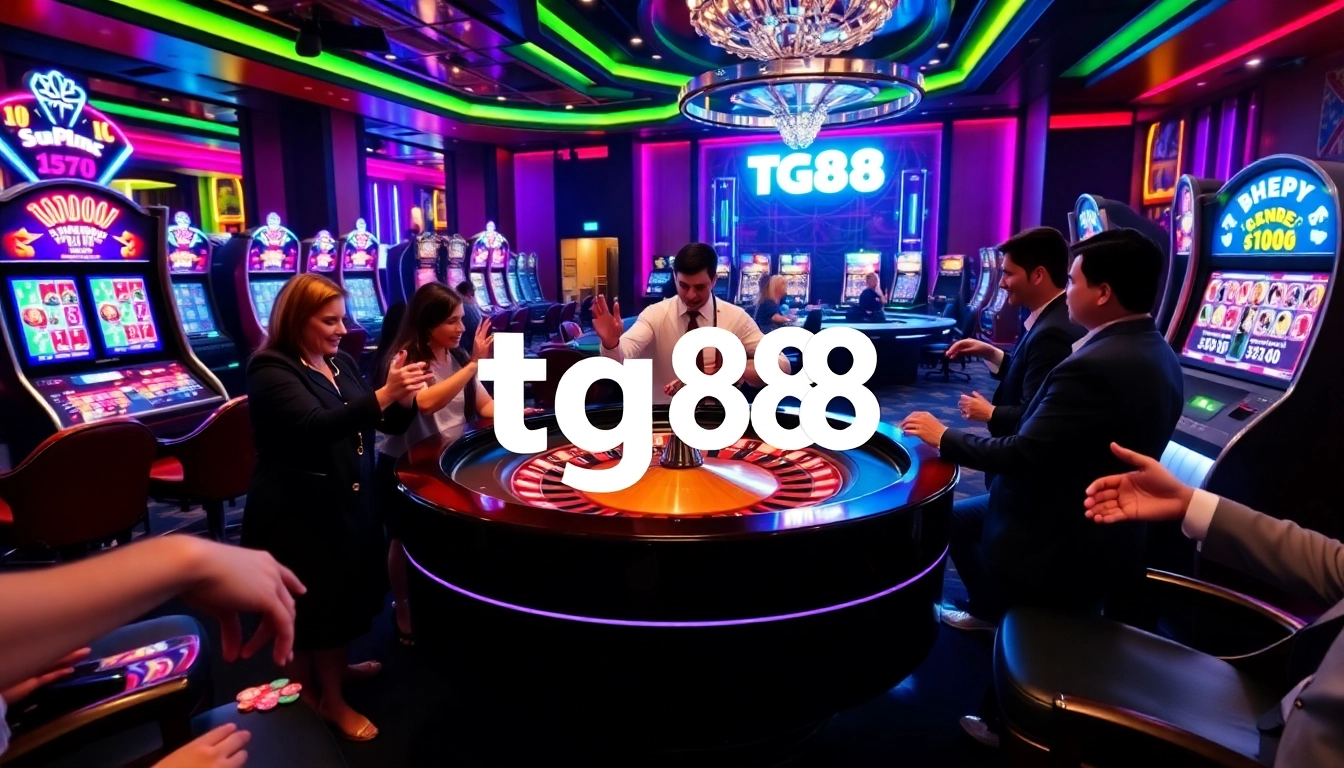 Players enjoying a thrilling game at tg88 casino with vibrant lights and exciting action.