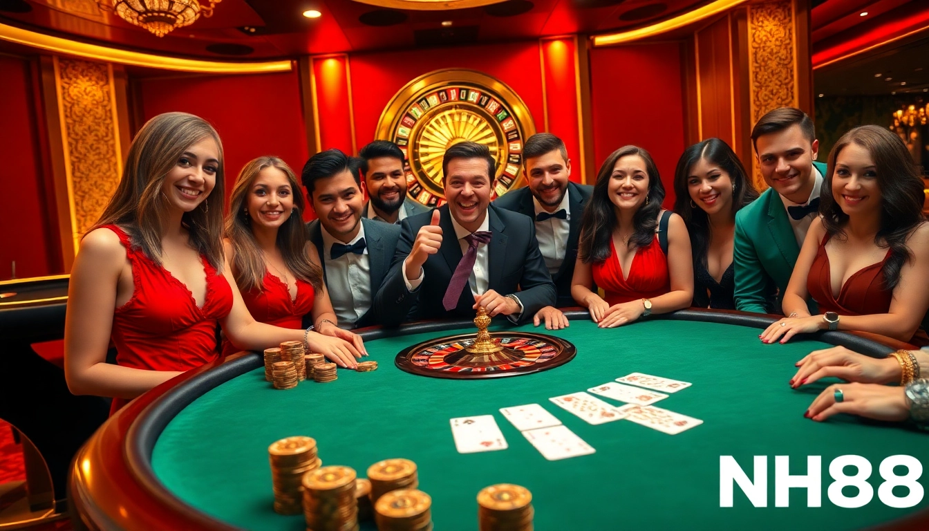 Players enjoying an exciting poker game at NH88's casino tables, highlighting thrilling gambling experiences.