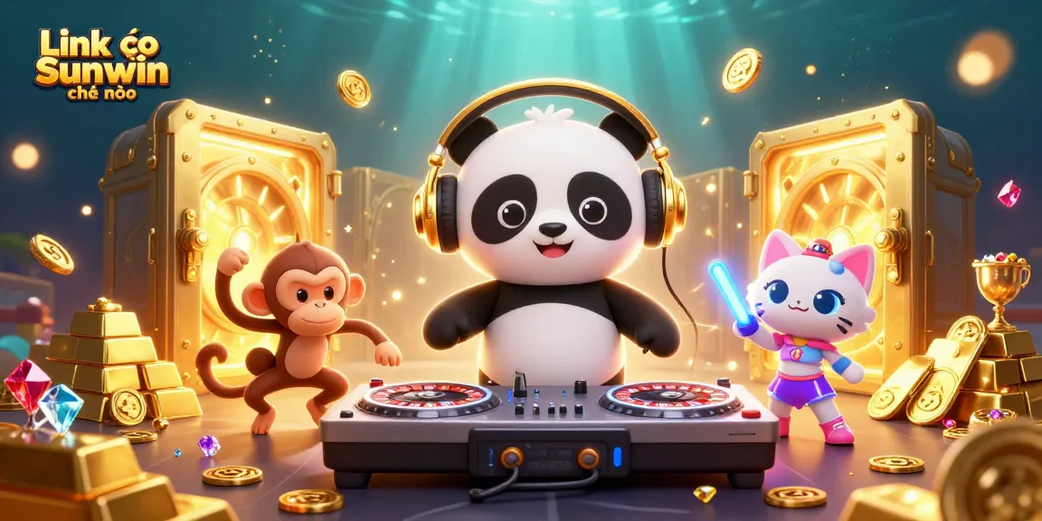 Experience the thrill of gaming with Link vào Sunwin chính thức, a lively 3D casino scene showcasing vibrant characters surrounded by treasures.