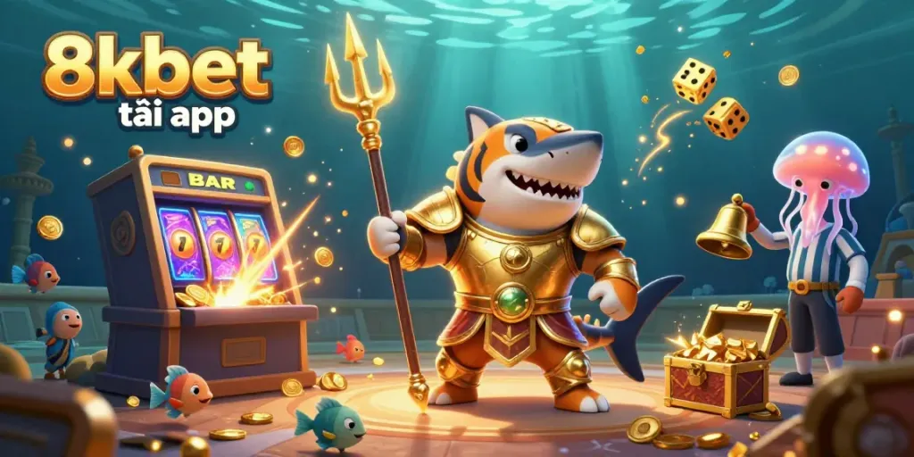 Experience the excitement of 8xbet tải app in an underwater casino with vibrant 3D characters and dynamic game elements.