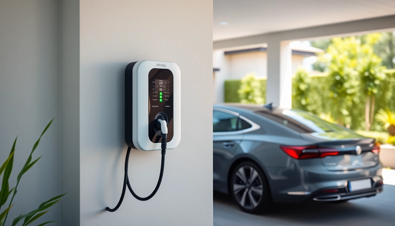 Install the McNally EV charger in a modern residential garage with an electric vehicle.