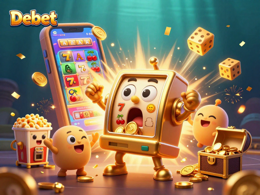 Debet's golden slot machine celebrating a jackpot, showcasing thrilling casino excitement.