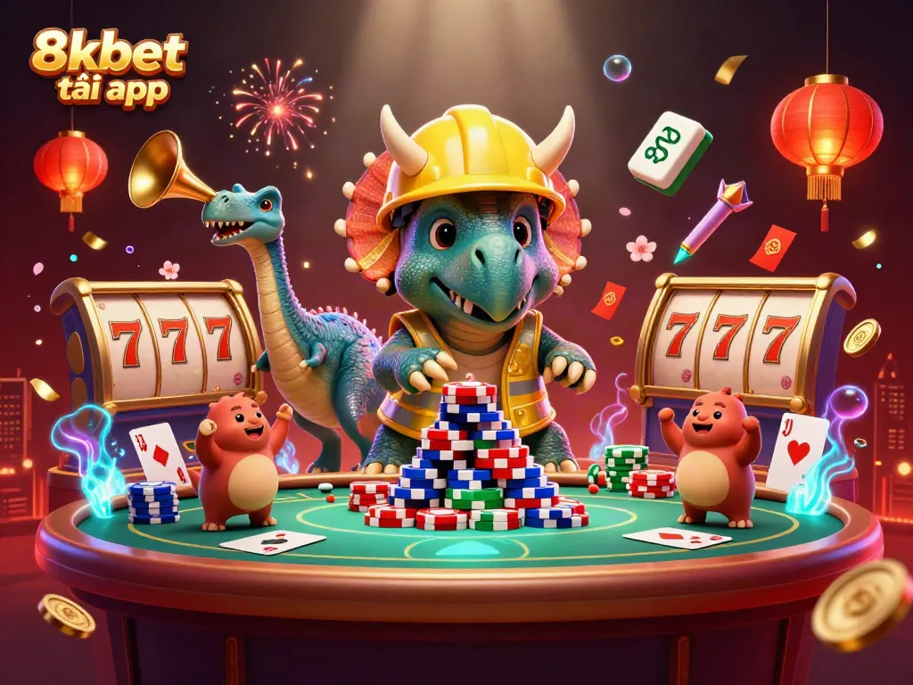 Build excitement with 8xbet tải app as a triceratops celebrates a poker triumph.