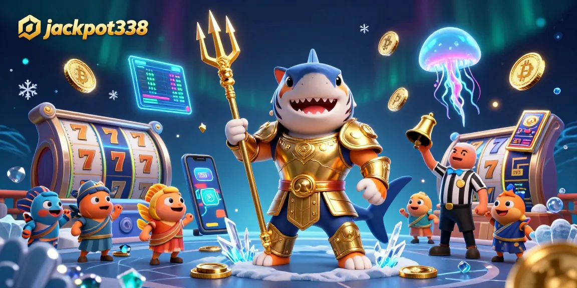 Experience the thrill of winning with jackpot338 in this vibrant underwater casino scene.