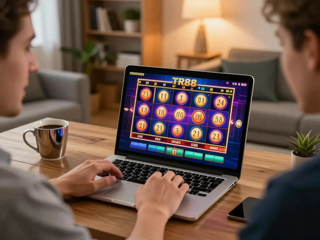 Experience thrilling gameplay at TR88 online casino with vibrant slot machine interface and cozy atmosphere.