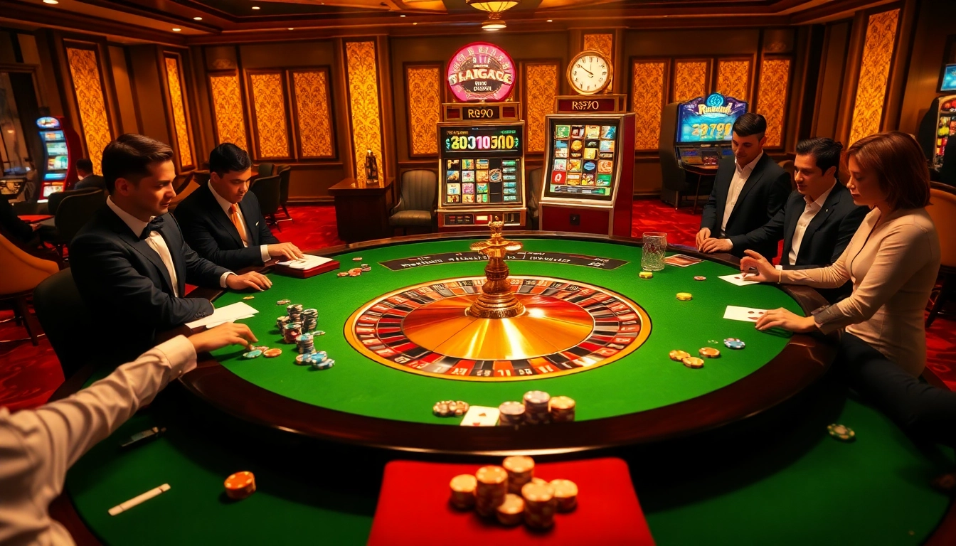 Players engaging in high-stakes roulette at a luxury casino, embodying the thrill of rr99 betting.