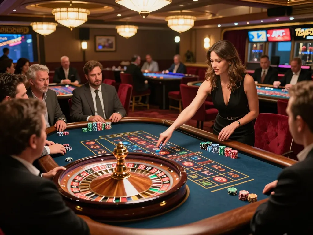 Watch players engage at a roulette table in a vibrant casino setting with https://s8inc.com/ revealing excitement and betting action.
