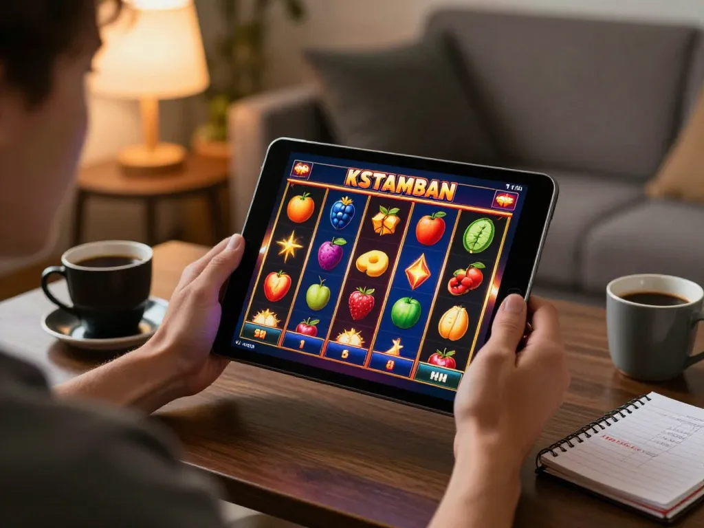 Player enjoying an exciting slots game on open88ss app in a cozy home setting.