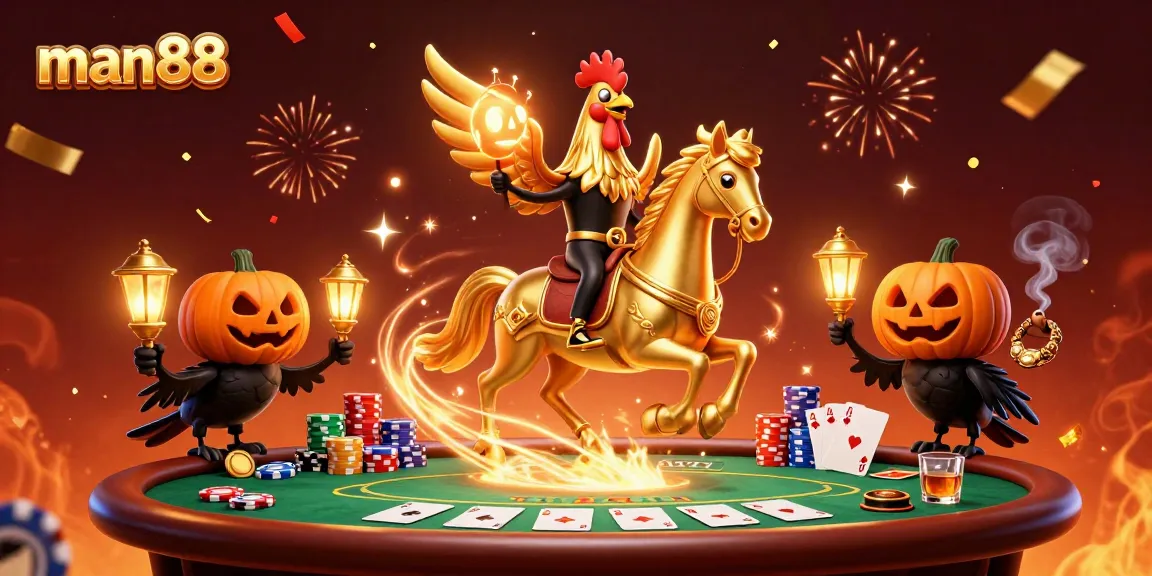 Experience the thrill of gambling at man88 with a vibrant casino scene featuring festive characters.