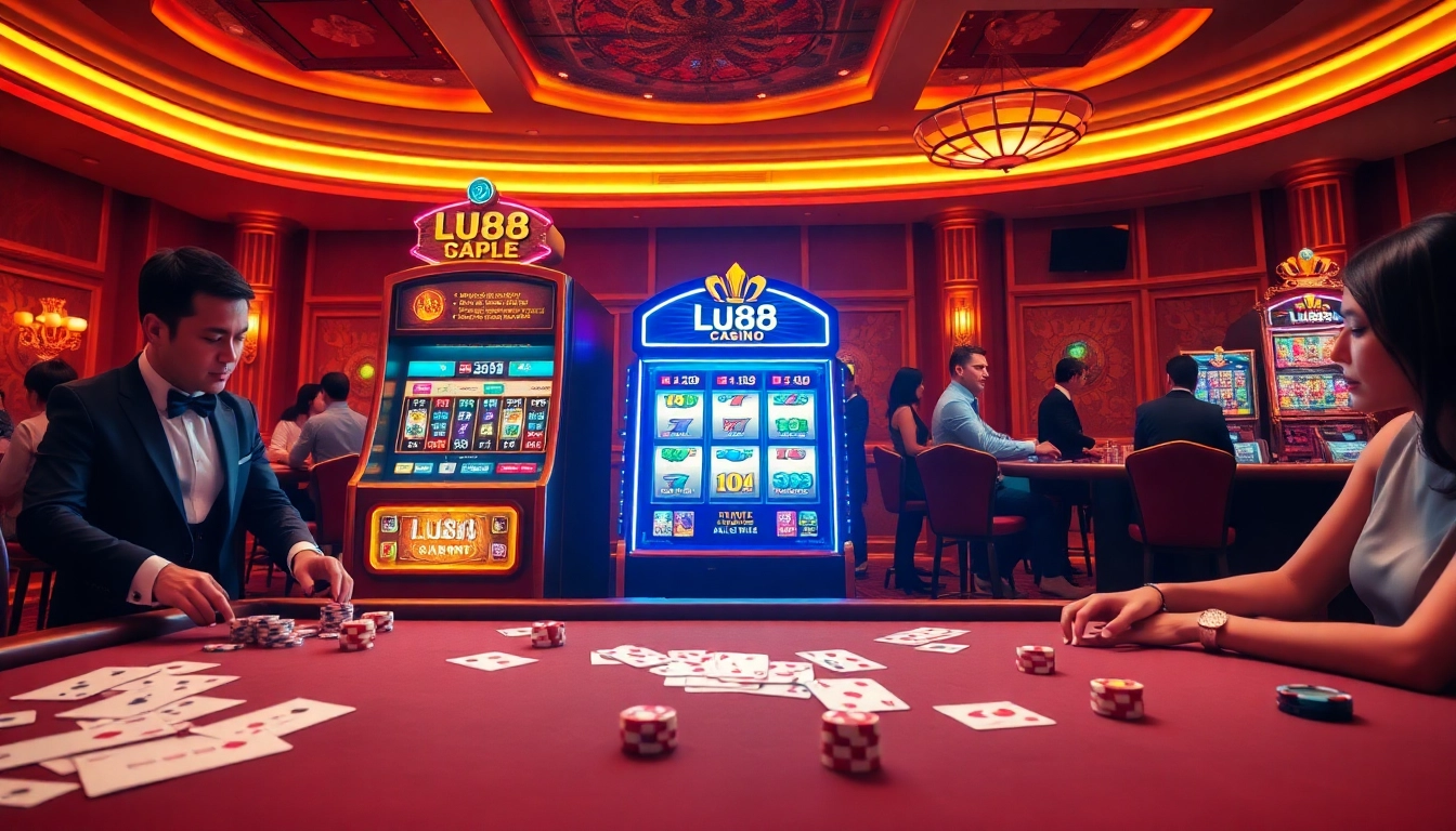 Experience thrilling gameplay at Lu88 with vibrant casino tables and exciting slot machines.