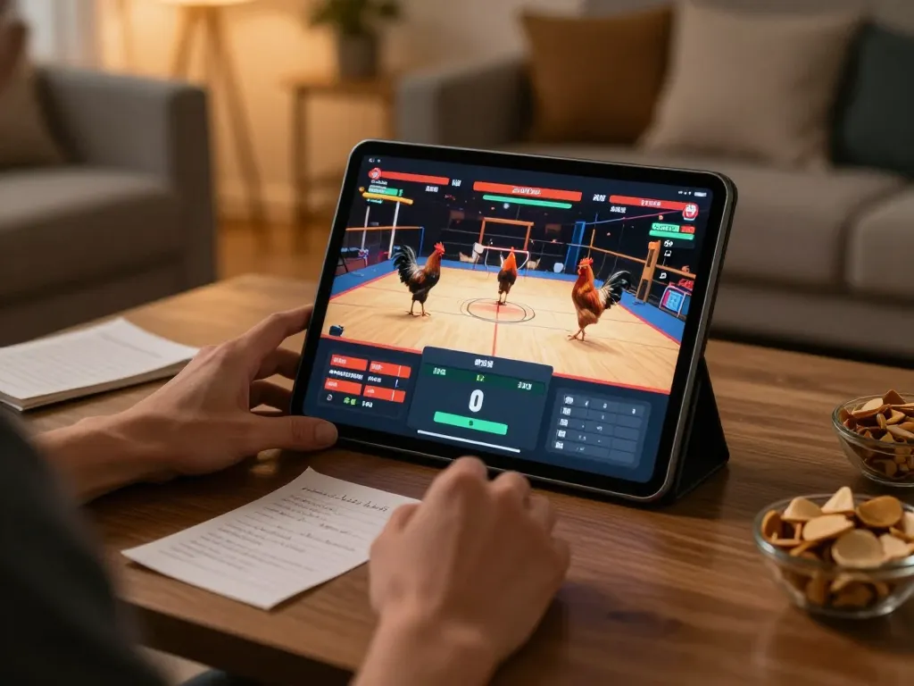WALA88 live chicken betting setup on a tablet, showcasing the excitement of online gambling.