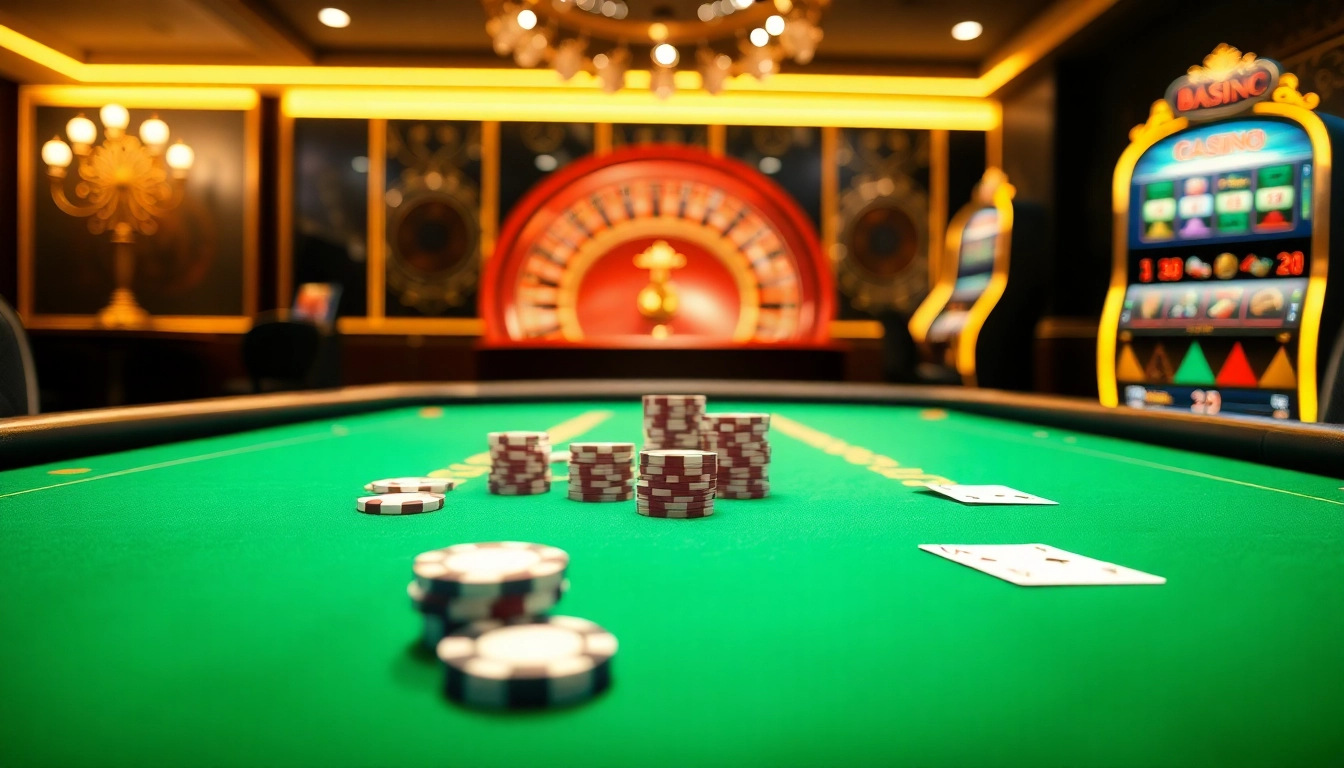Experience thrilling gambling action with online games at https://xx88.nl/, featuring poker chips and engaging casino decorations.